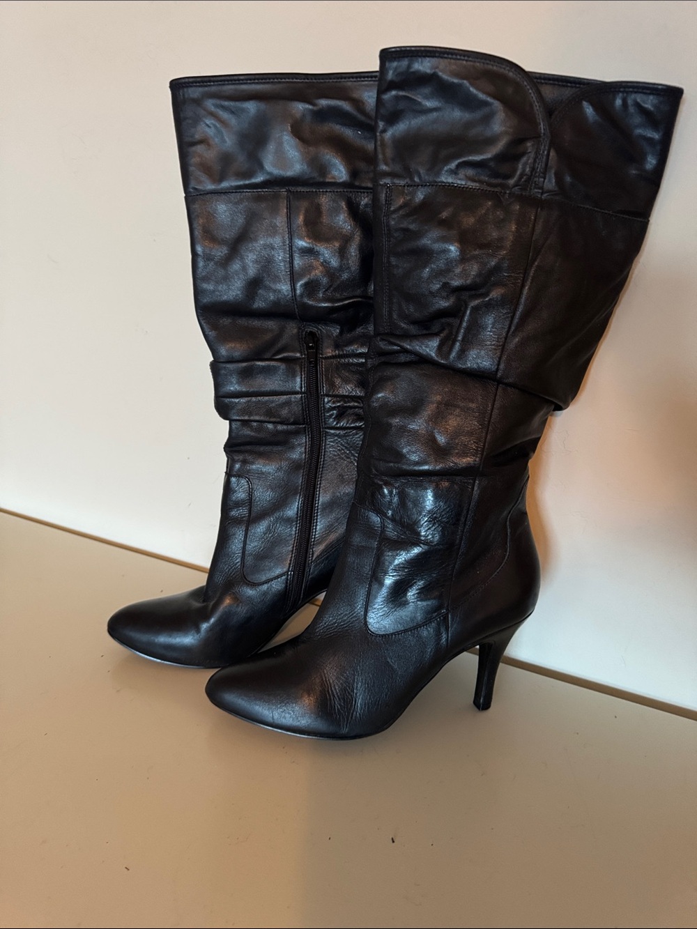 Steve Madden Selia Black Knee-High Leather Boots - Women's Dress Heeled Boots